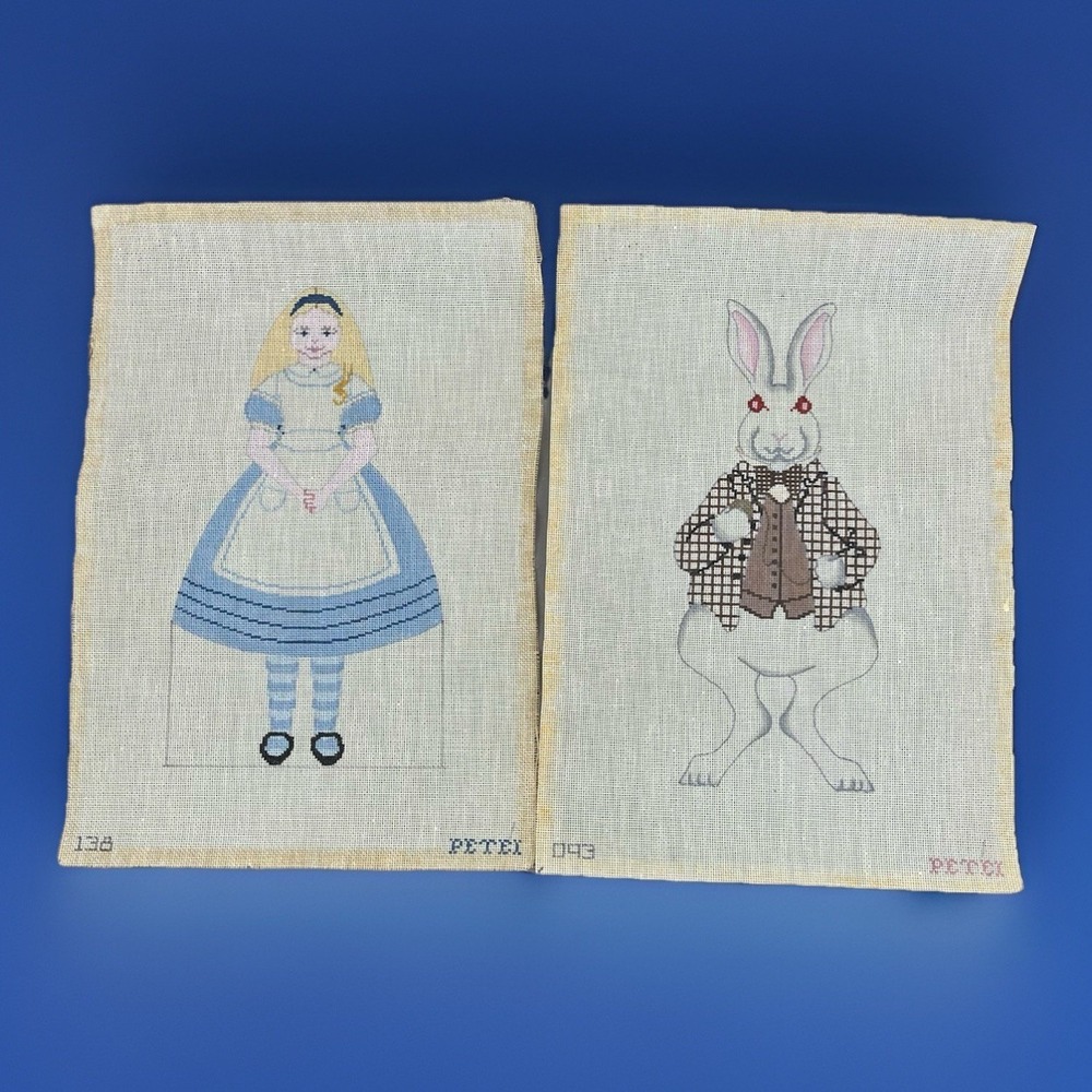 Petei Handpainted Needlepoint Canvas *Alice in Wonderland* Alice & White Rabbit